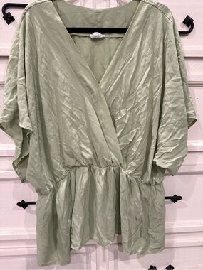 Women's Sage Green Wrap Peplum Blouse